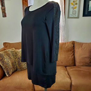 WHBM Black Shift Dress Embellished Sleeves NWT